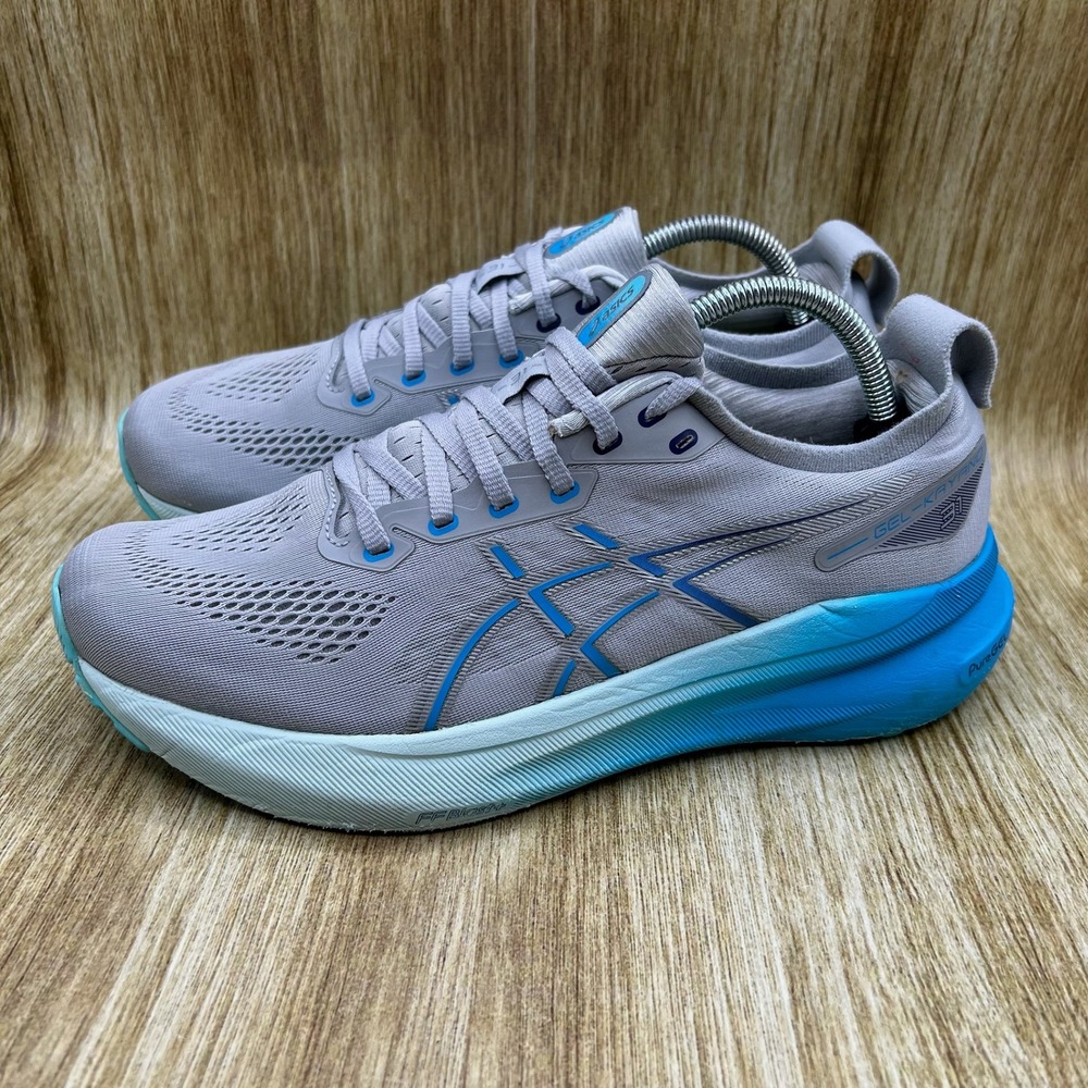 Asics Women's Light Gray and Aqua Athletic Running Shoes - Picture 3 of 10
